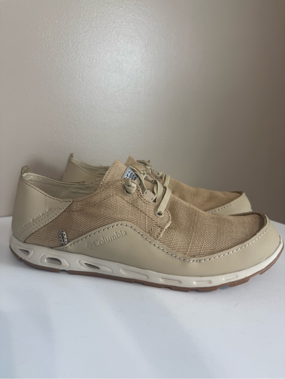 Columbia Mens PFG Bahama Vent Loco Relaxed III Boat Shoes Canvas Leather Tan 9.5